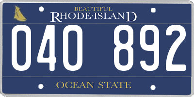 RI license plate 040892