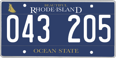 RI license plate 043205