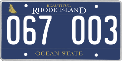 RI license plate 067003