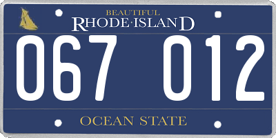 RI license plate 067012