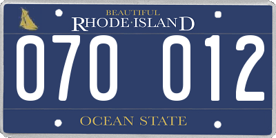 RI license plate 070012