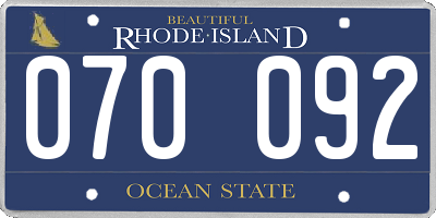RI license plate 070092