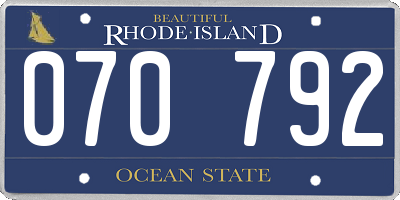 RI license plate 070792