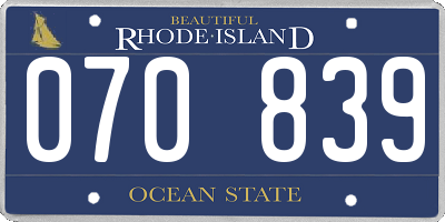 RI license plate 070839