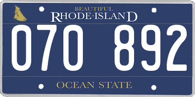RI license plate 070892