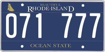 RI license plate 071777