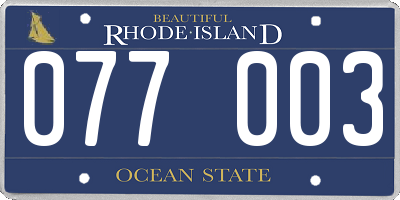 RI license plate 077003
