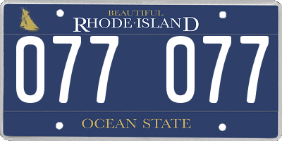 RI license plate 077077