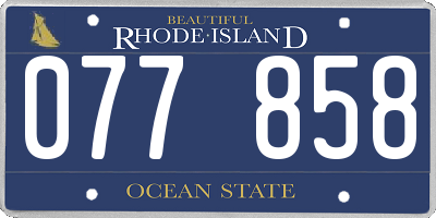 RI license plate 077858