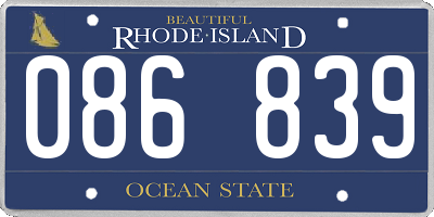 RI license plate 086839