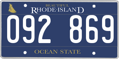 RI license plate 092869