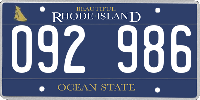 RI license plate 092986