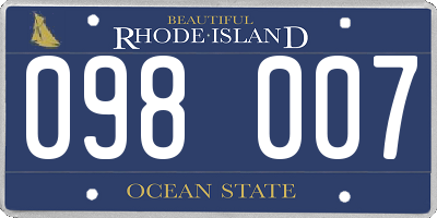 RI license plate 098007