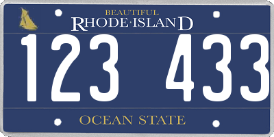 RI license plate 123433