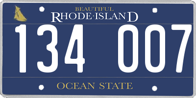 RI license plate 134007