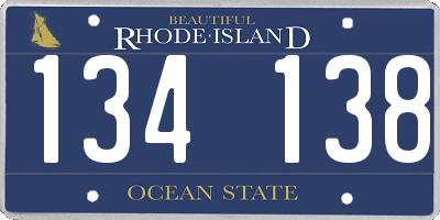 RI license plate 134138