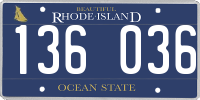 RI license plate 136036