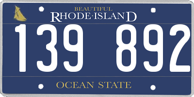 RI license plate 139892
