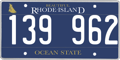 RI license plate 139962