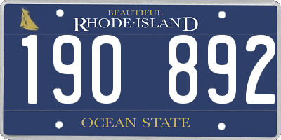 RI license plate 190892