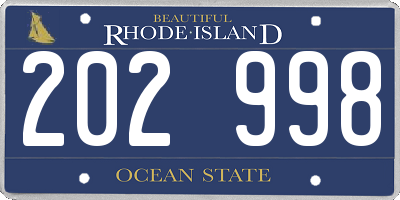RI license plate 202998