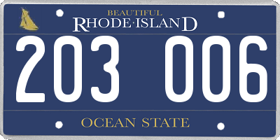 RI license plate 203006