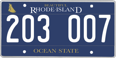 RI license plate 203007