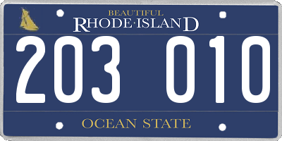 RI license plate 203010