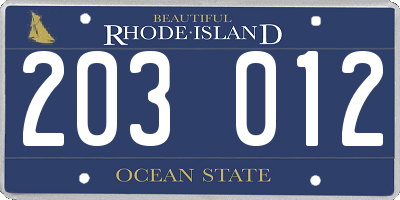 RI license plate 203012