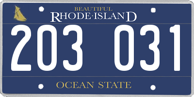 RI license plate 203031
