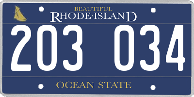 RI license plate 203034