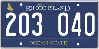 RI license plate 203040