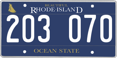 RI license plate 203070
