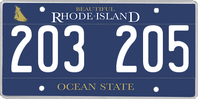 RI license plate 203205