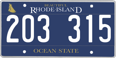 RI license plate 203315