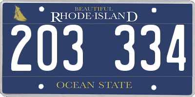 RI license plate 203334