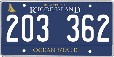 RI license plate 203362