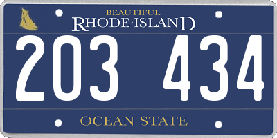 RI license plate 203434