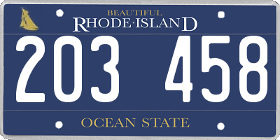 RI license plate 203458