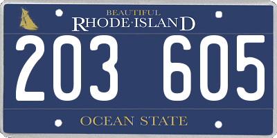 RI license plate 203605