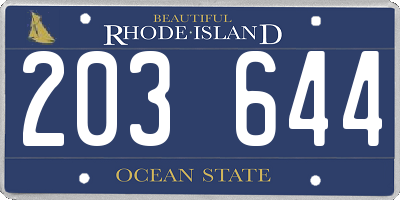RI license plate 203644