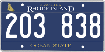 RI license plate 203838