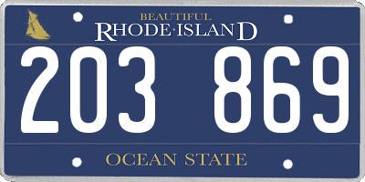 RI license plate 203869
