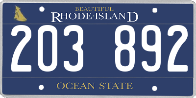 RI license plate 203892