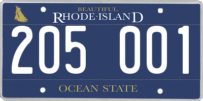 RI license plate 205001