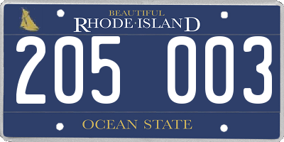 RI license plate 205003