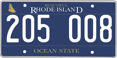 RI license plate 205008