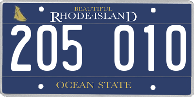 RI license plate 205010