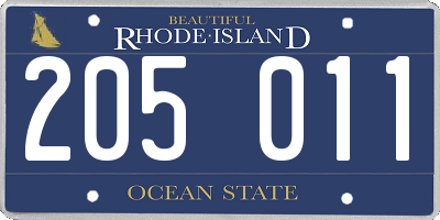 RI license plate 205011