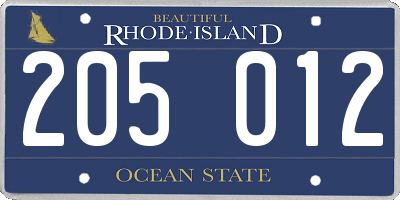 RI license plate 205012